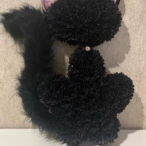 Black Cat Artificial Rose Bear Cat Decor with Furry Tail